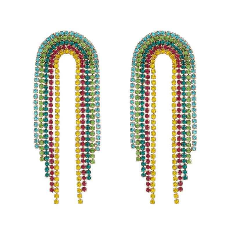 Rainbow Rhinestone Chain Dangle Earrings