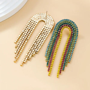 Rainbow Rhinestone Chain Dangle Earrings