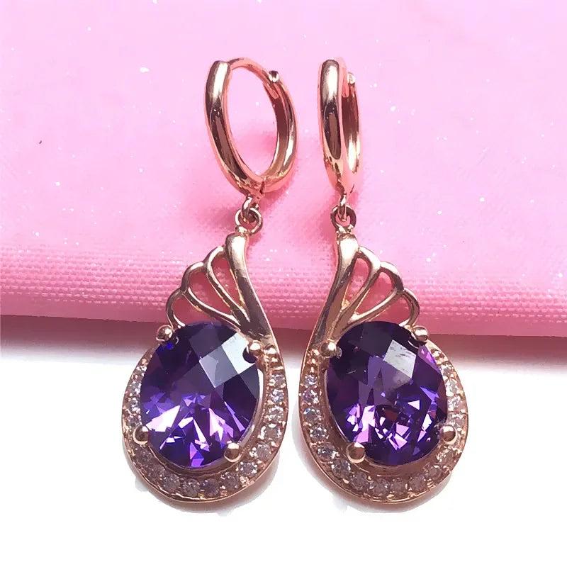Purple 14K Rose Gem Earrings for Women Wedding Engagement