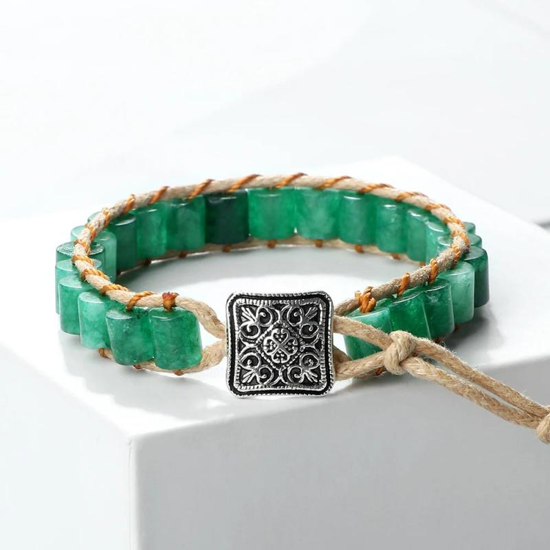 Men Green Agate Wrap Beads Bracelet Women Yoga Bangle