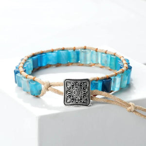 Men Green Agate Wrap Beads Bracelet Women Yoga Bangle