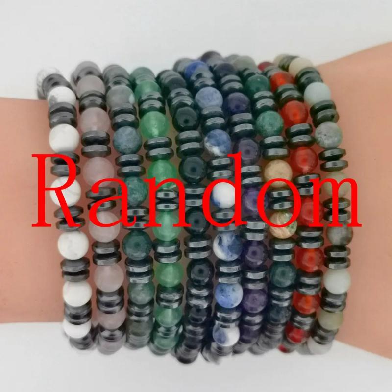 8MM Gemstone Beaded Bracelet with Hematite Disc Beads