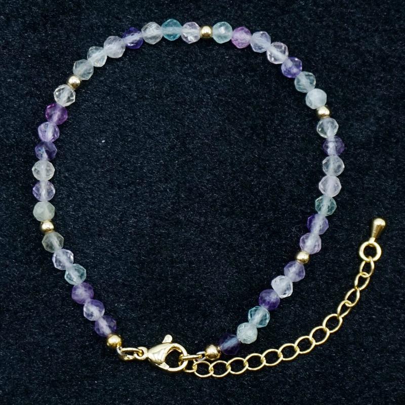Rainbow Fluorite 4mm Cut Round Beads Bracelet for Women
