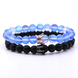 Labradorite Beads CZ Crown Bracelets Set