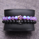 Labradorite Beads CZ Crown Bracelets Set