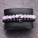 Labradorite Beads CZ Crown Bracelets Set