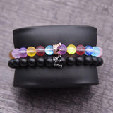 Labradorite Beads CZ Crown Bracelets Set
