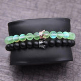 Labradorite Beads CZ Crown Bracelets Set