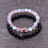 Labradorite Beads CZ Crown Bracelets Set