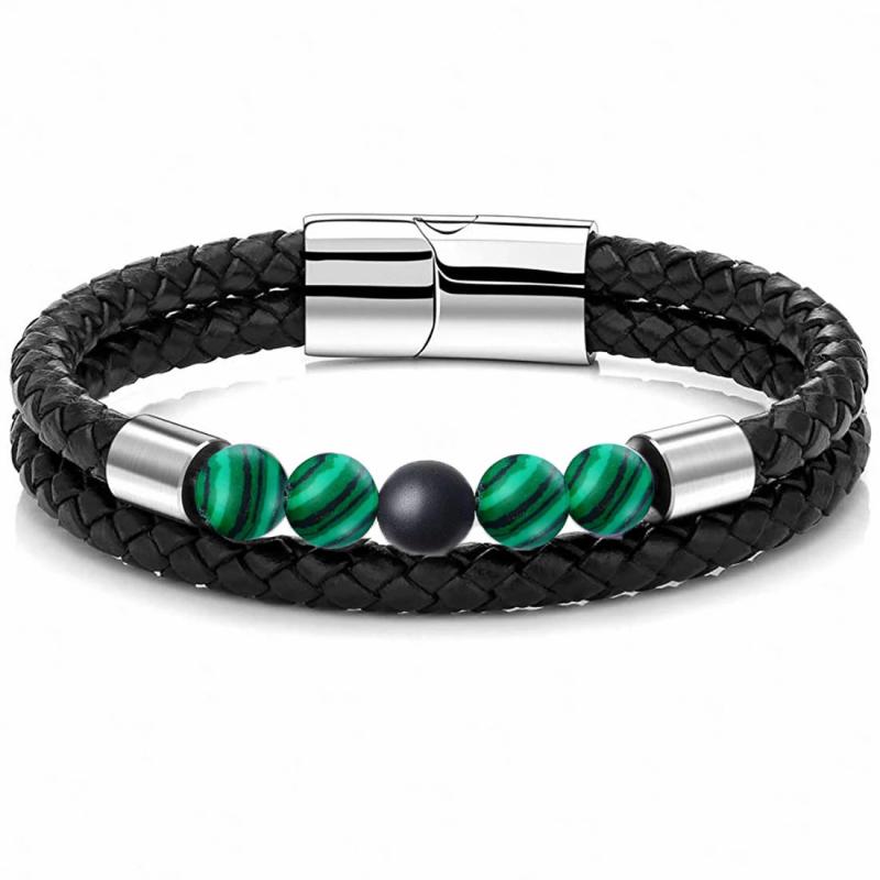 Stainless Steel Stone Beads Bracelet Lapis Lazuli Men Bangle Women Jewelry
