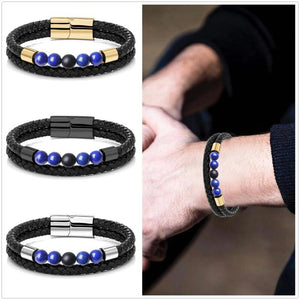 Stainless Steel Stone Beads Bracelet Lapis Lazuli Men Bangle Women Jewelry