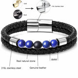 Stainless Steel Stone Beads Bracelet Lapis Lazuli Men Bangle Women Jewelry