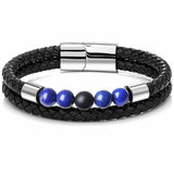 Stainless Steel Stone Beads Bracelet Lapis Lazuli Men Bangle Women Jewelry