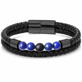 Stainless Steel Stone Beads Bracelet Lapis Lazuli Men Bangle Women Jewelry