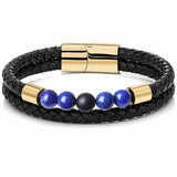 Stainless Steel Stone Beads Bracelet Lapis Lazuli Men Bangle Women Jewelry