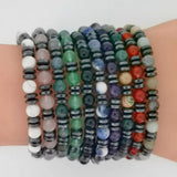 6MM Gemstone Beaded Bracelet with Hematite Disc Beads