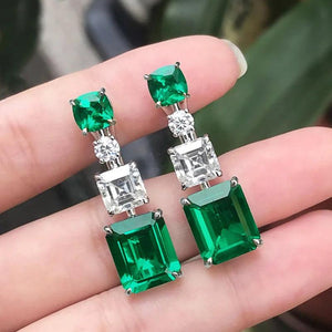 Green Crystal Rhinestone Drop Earrings Silver Plated Jewelry Accessories