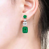 Green Crystal Rhinestone Drop Earrings Silver Plated Jewelry Accessories