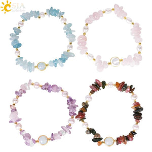 CSJA Natural Crystal Bracelet Colorful Chip Beads Gem Stone Quartz Pulseras