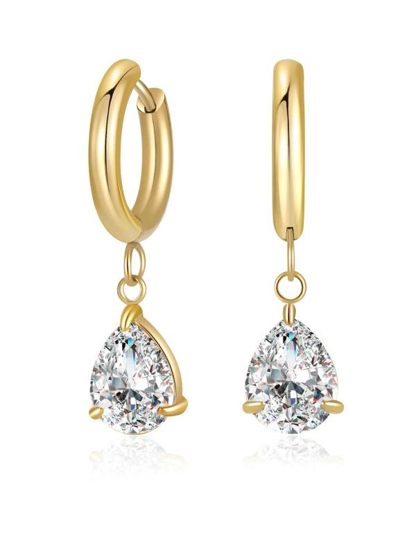 Water Drop Zircon Earrings Silver Ear Clips Women Gift