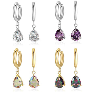 Water Drop Zircon Earrings Silver Ear Clips Women Gift