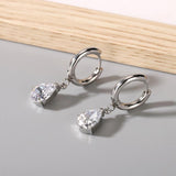 Water Drop Zircon Earrings Silver Ear Clips Women Gift