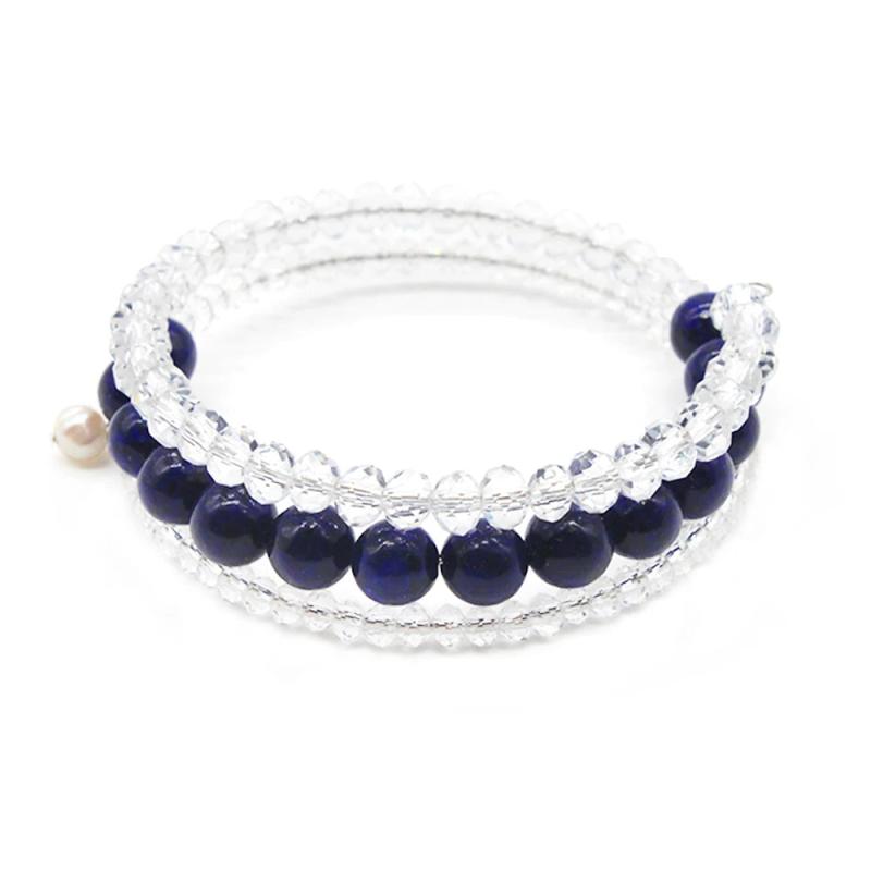 Fuchsia Gemstone Crystal Wrap Bracelet with Pearl Charm