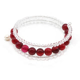 Fuchsia Gemstone Crystal Wrap Bracelet with Pearl Charm