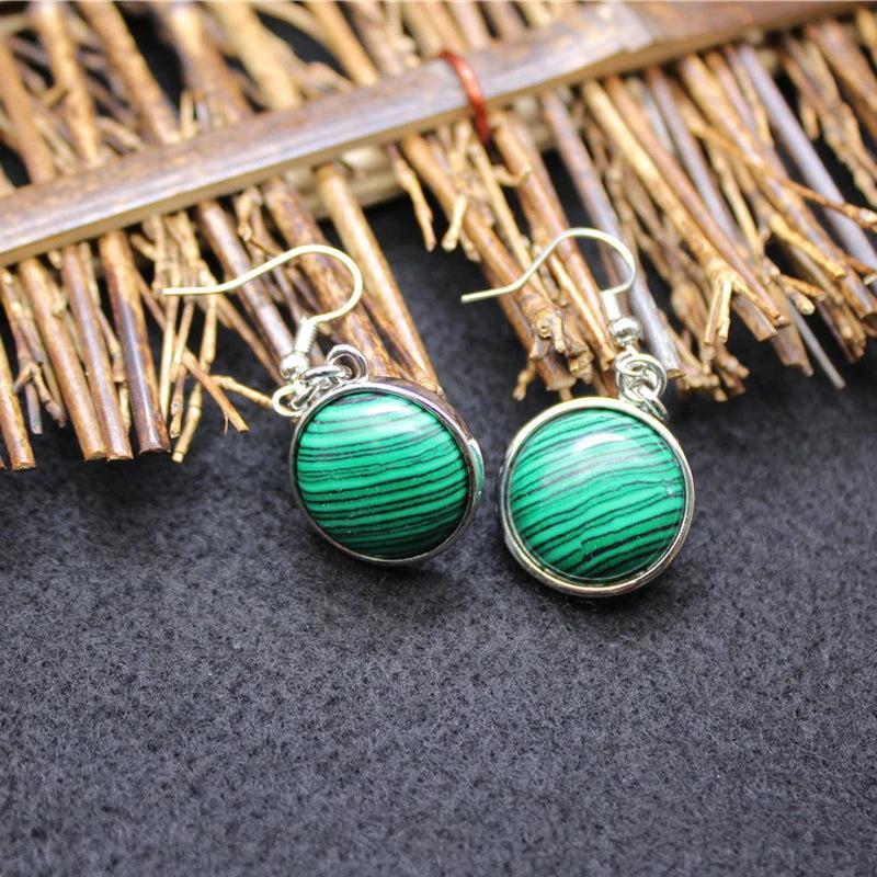 Gem Stone Drop Earrings Green Aventurine Opal Malachites