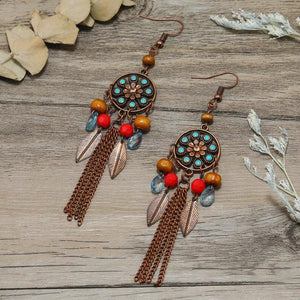 Colorful Beaded Gem Jewelry Bohemia Women Long Chains Tasseled Earrings