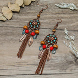 Colorful Beaded Gem Jewelry Bohemia Women Long Chains Tasseled Earrings