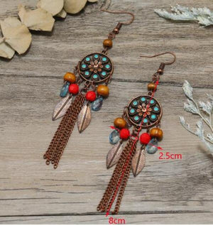 Colorful Beaded Gem Jewelry Bohemia Women Long Chains Tasseled Earrings