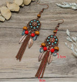 Colorful Beaded Gem Jewelry Bohemia Women Long Chains Tasseled Earrings