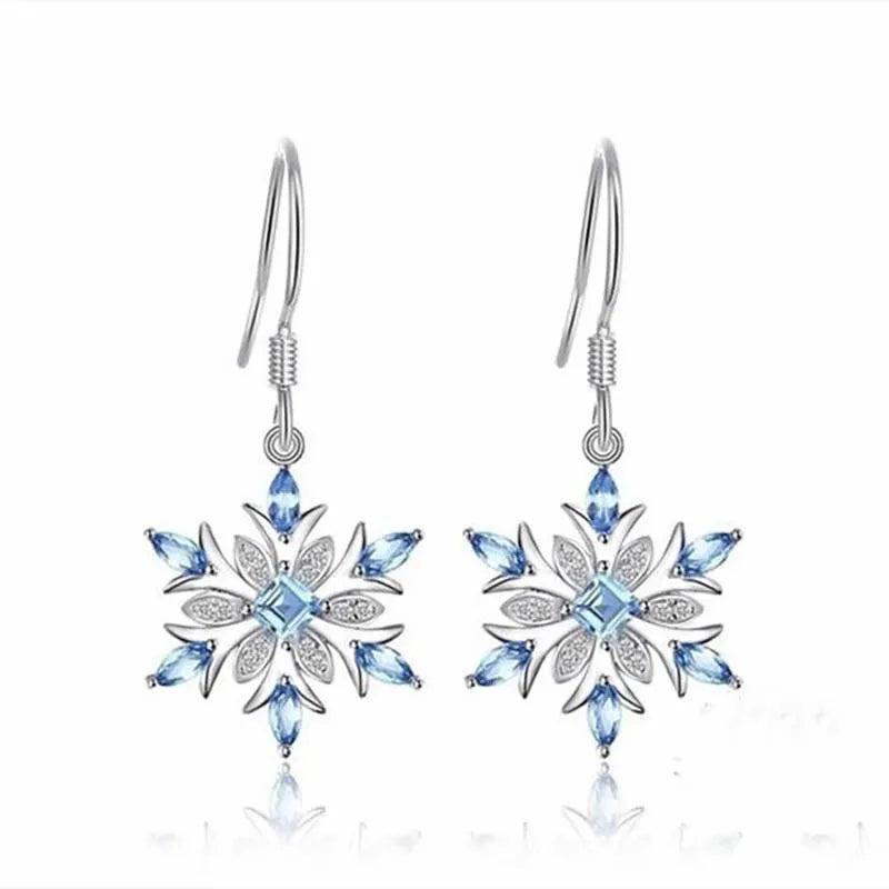 Aquamarine Snowflake Ear Drops Gemstones Party Earrings for Women