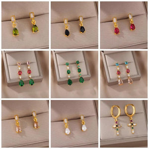 Rainbow Zircon Cross Dangle Earring Crystal Pendant Drop Earring