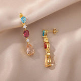 Rainbow Zircon Cross Dangle Earring Crystal Pendant Drop Earring