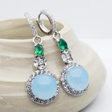 Round Moonstone Dangle Earring Silver Zircon Drop Green Stone Earrings