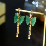 Green Circle Earrings Butterfly Tassel Drop Earrings