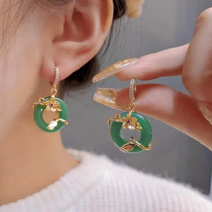 Green Circle Earrings Butterfly Tassel Drop Earrings