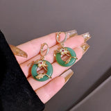 Green Circle Earrings Butterfly Tassel Drop Earrings