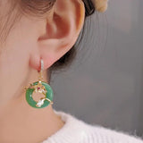 Green Circle Earrings Butterfly Tassel Drop Earrings
