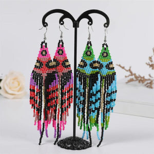 Stylish Colored Rice Bead Earrings with Tassel Design