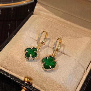Emerald Crystal Flower Ear Clips