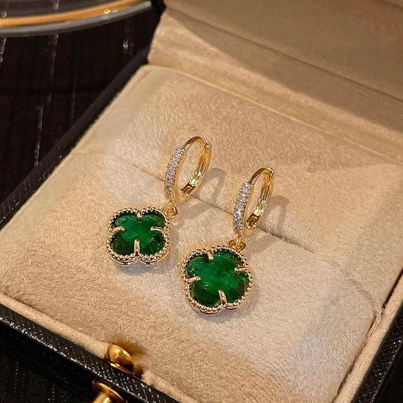 Emerald Crystal Flower Ear Clips