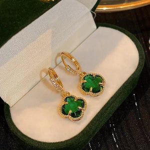 Emerald Crystal Flower Ear Clips