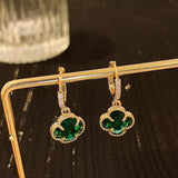 Emerald Crystal Flower Ear Clips