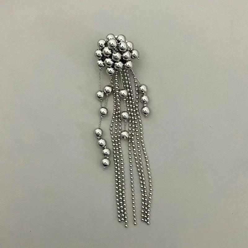 Silver Metal Ball Bead Tassel Earrings for Women