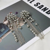 Silver Metal Ball Bead Tassel Earrings for Women