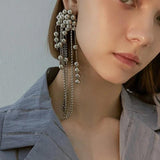 Silver Metal Ball Bead Tassel Earrings for Women