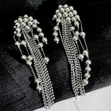 Silver Metal Ball Bead Tassel Earrings for Women